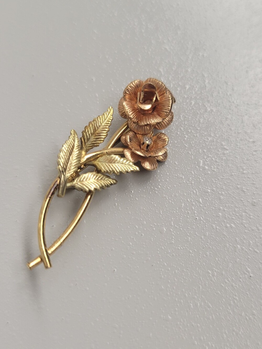 Rose Pin 10K? Gold Filled Dainty Flower Brooch 1.25"